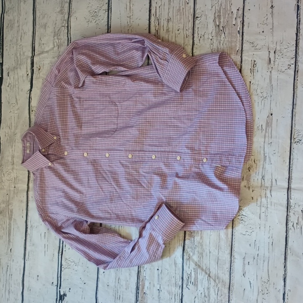 Peter Millar Men's Purple Pink Plaid Cotton Long Sleeve Button Down Shirt M